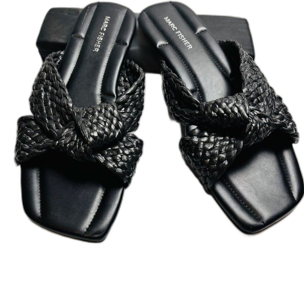 Marc Fisher Lasket Black Braided Twist Knot Slide Sandals Faux Leather Sz 8.5 - Picture 4 of 7